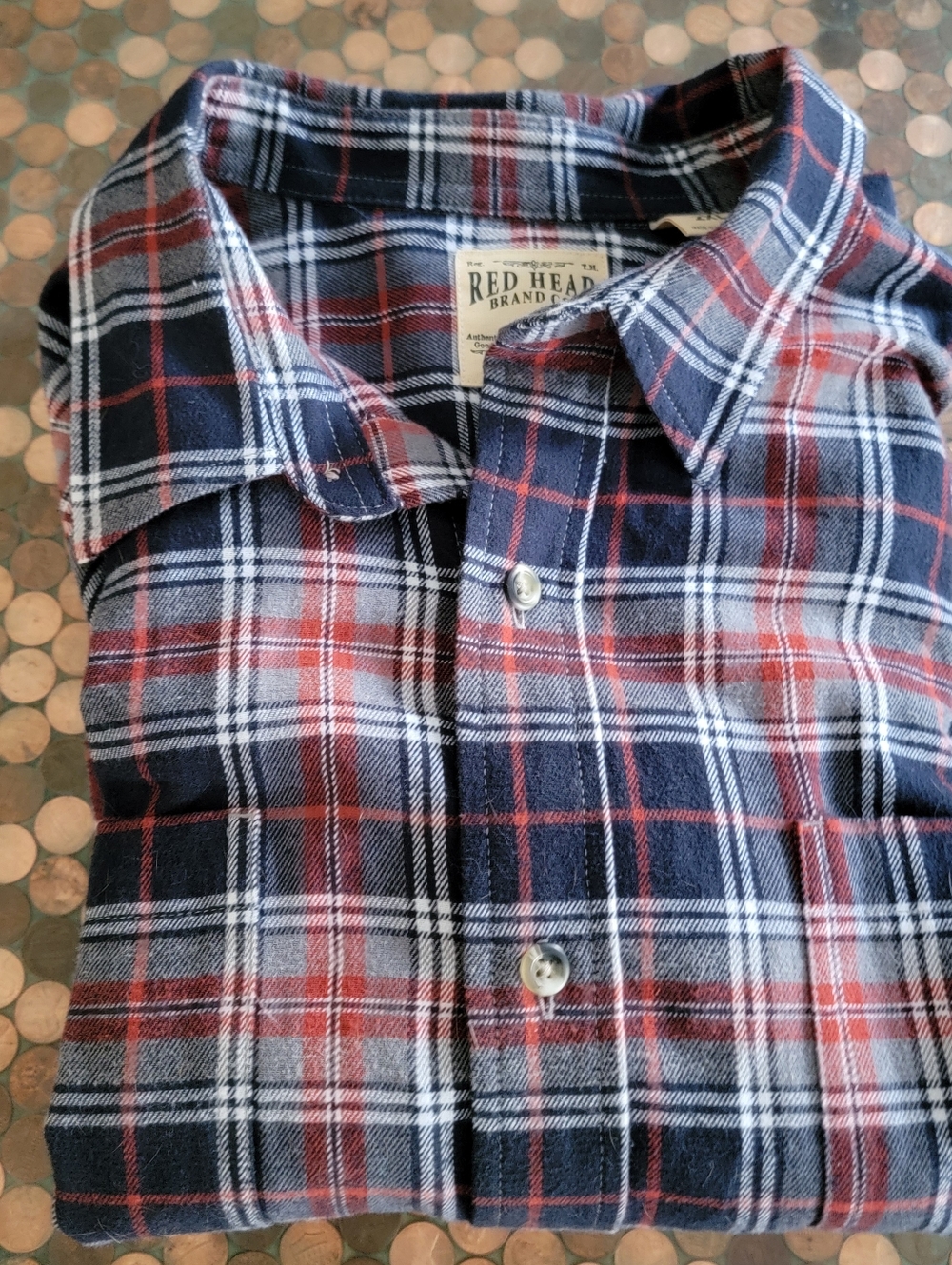 RedHead Men's Navy and Red Plaid Flannel Shirt
